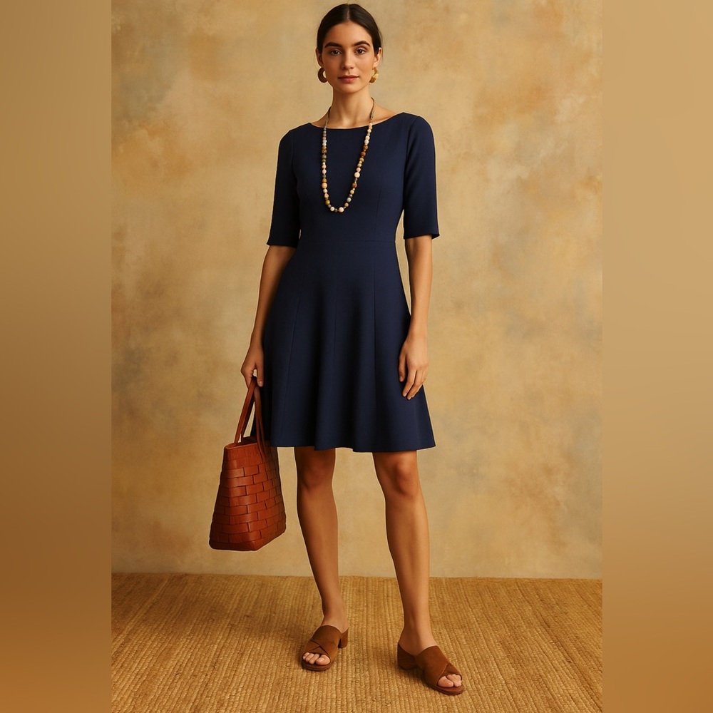 LELA ROSE Navy Textured Fit Flare Dress size 2